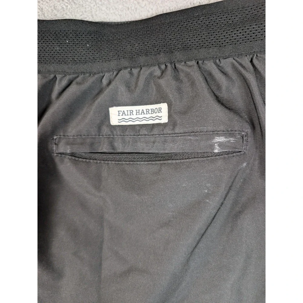 Fair Harbor Mens Board Shorts XL Black Striped Swim Trunks Recycled Mesh Lined